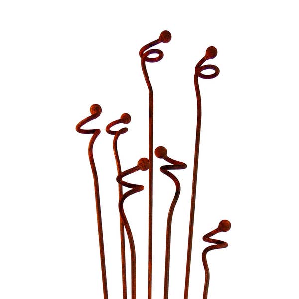 Metal Garden Art Stakes, Rusted Steel Plant Support Sculpture