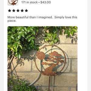 Bonsai Tree Metal Garden Art Stake: Rusted Steel Decor image 6
