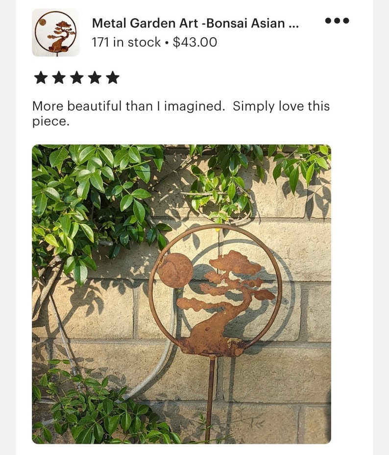 Bonsai Tree Metal Garden Art Stake: Rusted Steel Decor image 6