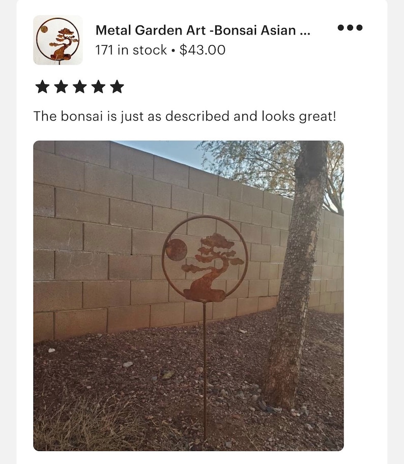 Bonsai Tree Metal Garden Art Stake: Rusted Steel Decor image 5