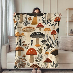 Copie de couverture champignon, couverture en velouté, motifs champignons, couverture en mousse, sol forestier, cadeau pour amoureux de la nature, tapisserie psychédélique,