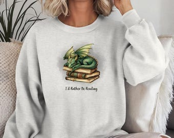 Sleeping Dragon on Books Sweatshirt | Book Lover Christmas Gift | Reader Gift | Dragon Gift | Unisex Heavy Blend™ Crewneck Sweatshirt
