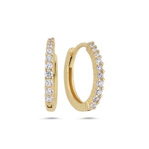 Stylish 14k Gold Zircon Hoop Earrings - Perfect for Any Occasion! Elegant 14k Gold Hoop Earrings with Sparkling Zircon
