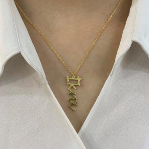 Collar con nombre de oro de 14 quilates, placa de oro, collar personalizado con nombre de oro de 14 quilates, collar con dije de nombre