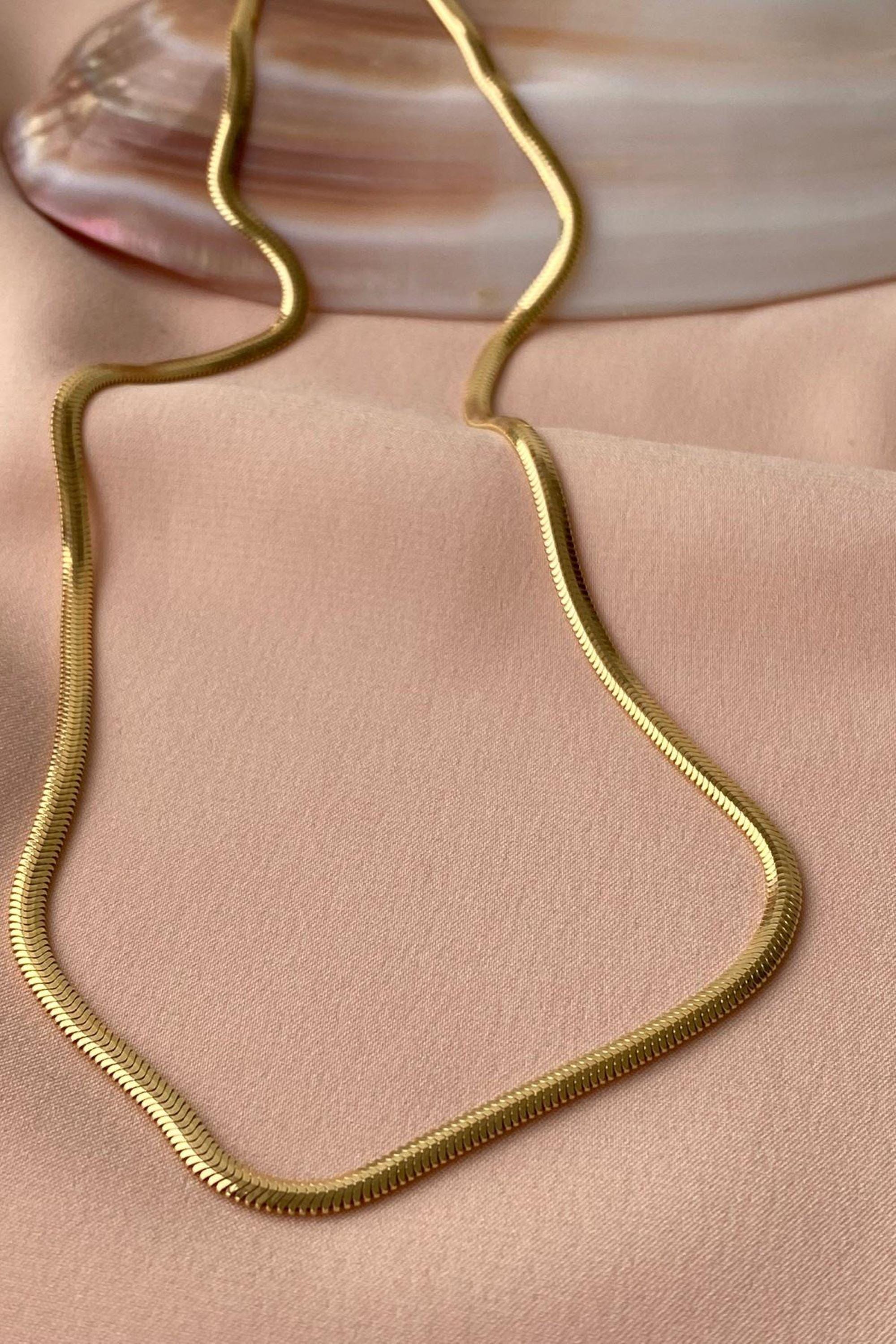 Risamil 3-Layer Gold Necklace Set For Women - Dainty Herringbone & Snake Chains