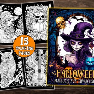 Midnight Mystique: Libro da colorare per adulti di Halloween / 15 pagine stampabili / Download digitale / Pagine da colorare spettrali e magiche