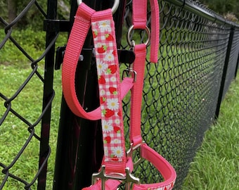 Strawberry Shortcake Pink Plaid Horse Halter, personalized embroidered options