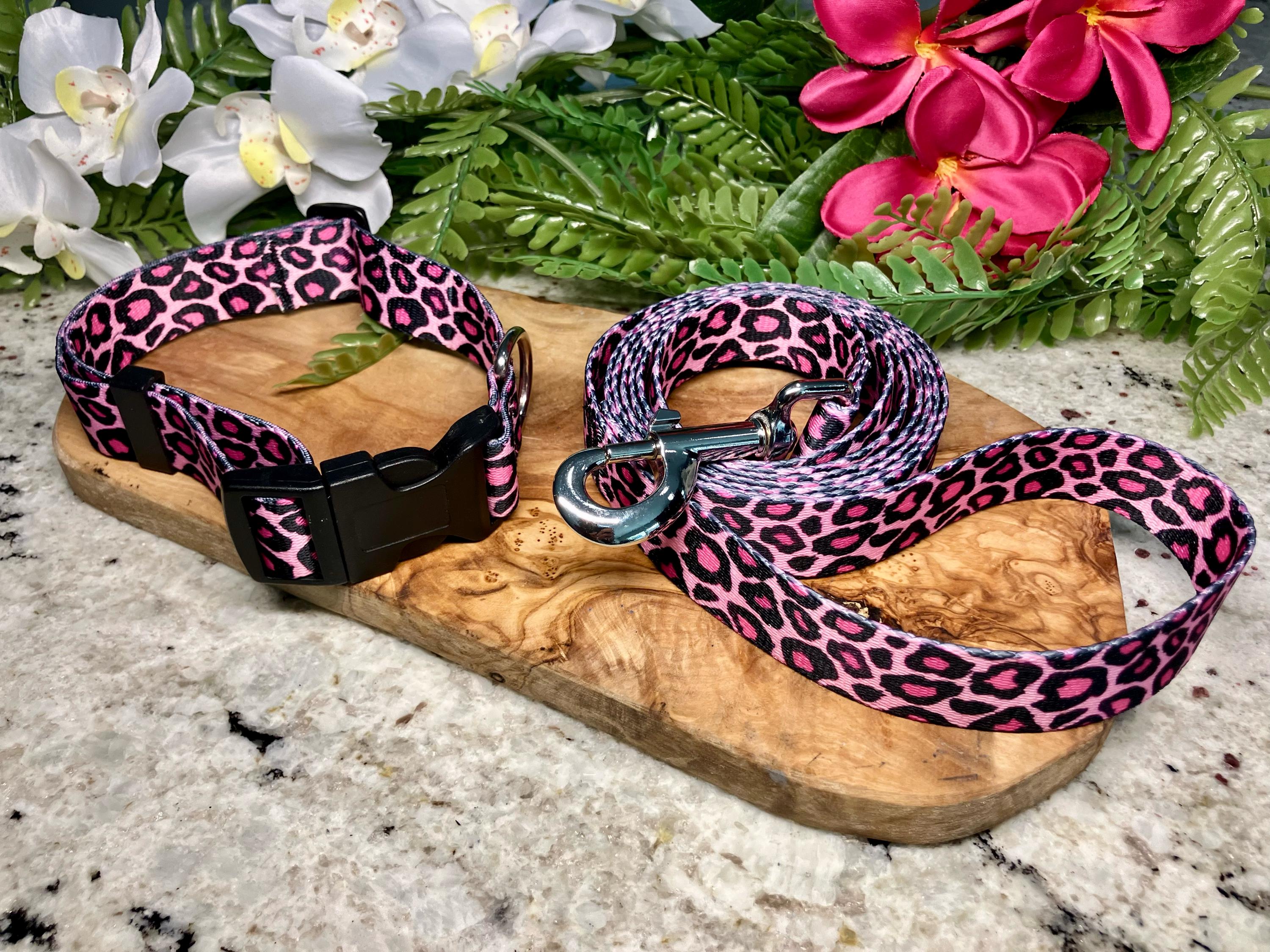 ピンクのヒョウ柄犬用首輪と6フィートのリーシュセット - Etsy 日本
