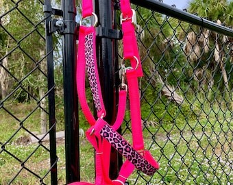 Pink Leopard Print Horse Halter – Embroidered, Adjustable Fit
