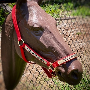 Custom Embroidered Checkered Horse Halter: Personalized Nose Band