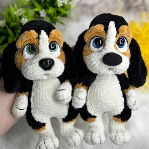 リアルなビーグル犬の子犬の編み図、あみぐるみ犬のおもちゃ（英語PDF）