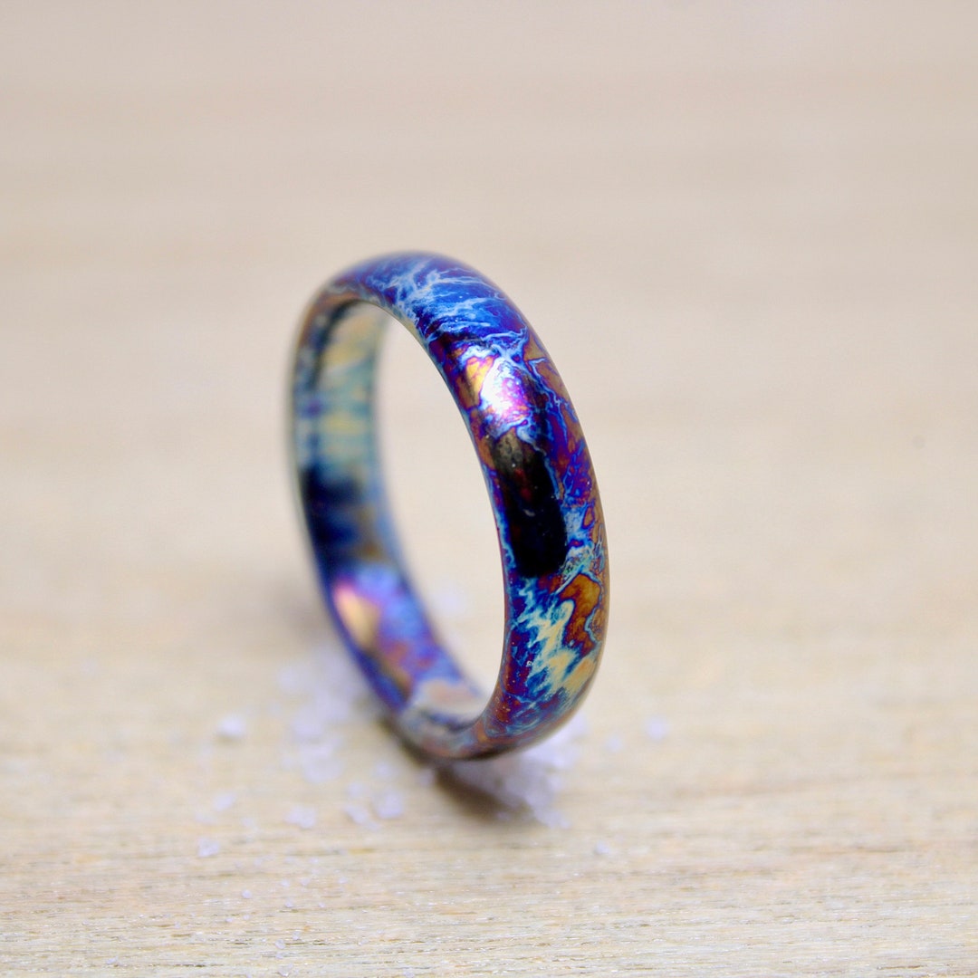 Colorful Titanium Heat Anodized Handmade Wedding Band 5mm | Unique ...