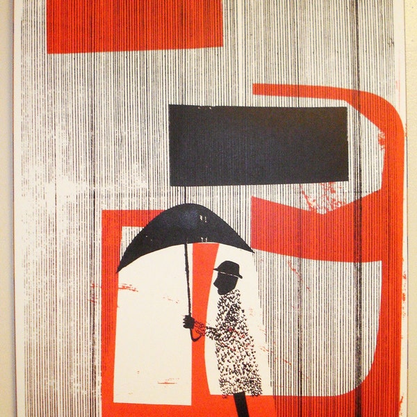 Man in Raincoat - 16 x 20 inches - Screen Printed art poster