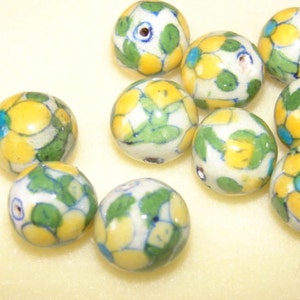 Yellow Flower Round Ball Porcelain Bead Lot of 10
