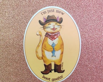 Orange Cat Cowboy Vinyl Sticker, New Boot Goofin