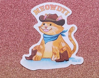 Meowdy Orange Cat Cowboy Vinyl Sticker
