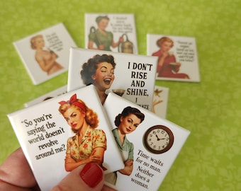 Retro Housewife Fridge Magnets Sassy 1950s Humor Set of 8