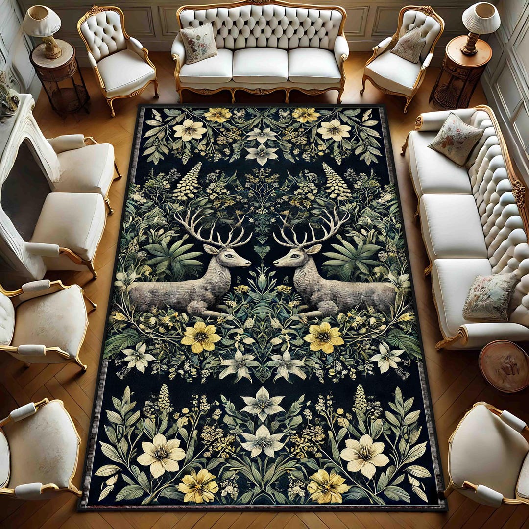 Black Deer Pattern Area Rug for Cabin Lodge or Rustic Home Décor ...