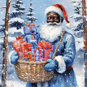 Afrocentric Black Santa Christmas Art Print | Festive African American Santa Claus Digital Download | Holiday Decor for Christmas Season
