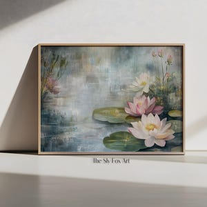 Water Lily Flower Painting | Lily Pad Painting | Flower Wall Art | Modern Farmhouse Decor | Water Lily Art | A-45