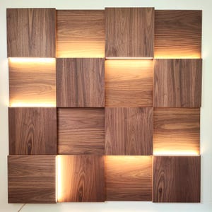 Exclusive 3D Walnut wood Wall Panels with Backlight – Wood Paneling with Integrated LED Lighting.