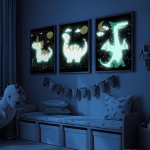 Stegosaurus Nursery Dinosaur Art,Glow in the Dark Print, Dinosaur Poster for Kids room, Nursery Bedroom Dino Theme, Cute Print Newborn Gift