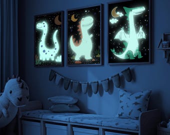T-Rex Nursery Poster, Glow in the Dark Dinosaur Wall Art