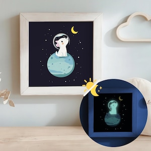 Dog Poster Space Nursery Astronaut Print Cute Animals Decor, Cosmic Wall Art for Kids Room, Gift for Childrens Dog Art Playroom Souvenir