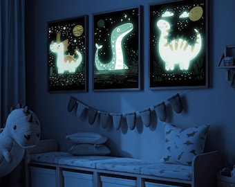 Glow in the Dark Plesiosaur Print, Dinosaur Nursery Art
