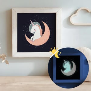Einhorn Poster, Weltraum Kinderzimmer Astronaut Druck, Nachtleuchtende Wandkunst, Süßes Tier Dekor Mädchen Schlafzimmer, Geschenk für Baby Mädchen, Rosa Kunst