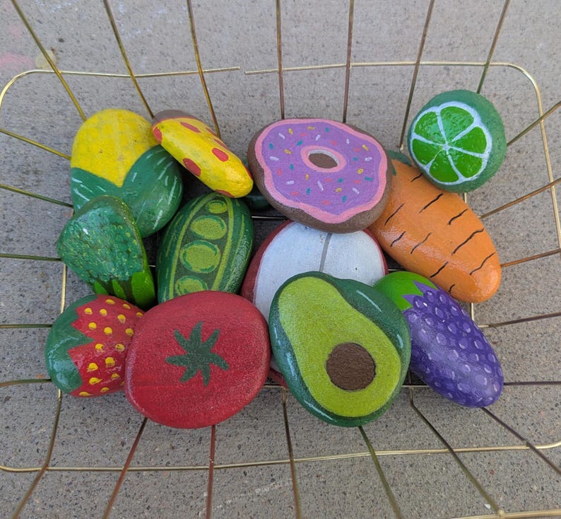 Pained Food Rocks Mud Kitchen Food Rocks- Hand Painted - Etsy