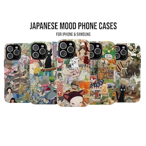 Funda para teléfono con collage de tablero de estado de ánimo japonés, funda estética, regalo, iPhone 16 15 14 13 12 11 Pro Max, Samsung S24 S23 S22 S21 Ultra Plus