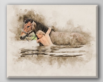 Large Horse and Woman Wall Art, Canvas Print, Abstract Art Print, Woman and Horse Wall Art, Living Room Decor, Wall Art, Ready to Hanging
