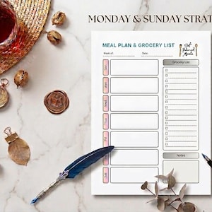 Weekly Meal Planner| Aesthetic Grocery List| Printable PDF Template|editable on canva.nouvovousebooks