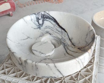 Handmade Lilac Marble Bathroom Sink, Round Stone Basin, Modern Farmhouse.