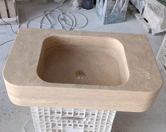 Handcarved Travertine Marble Bathroom Sink: Farmhouse Vessel Sink