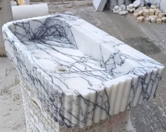 Handmade Lilac Marble Wall Mounted Sink, Elegant Stone Washbasin