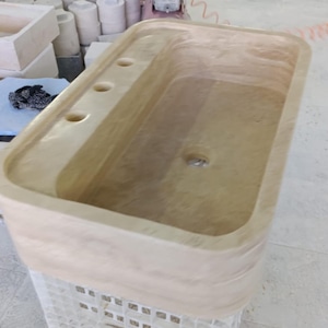 Travertine Natural Marble Sink Vanity, Luxury Bathroom Sink, Unique Stone Sink, Farmhouse Washbasin, Housewarming Gift, Powder Room Sink