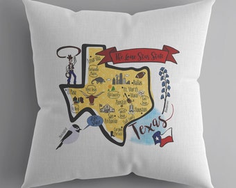 Texas Illustrated Map Design Canvas Pillow Cover