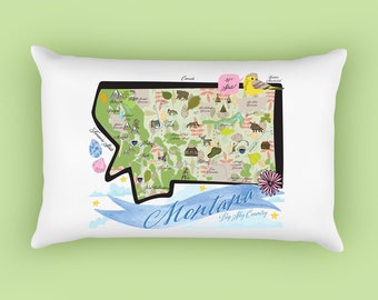 Montana Illustrated Map Design Canvas Pillow Cover