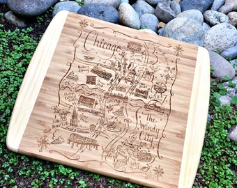 Chicago Winter Map Small Bamboo Cheese Board