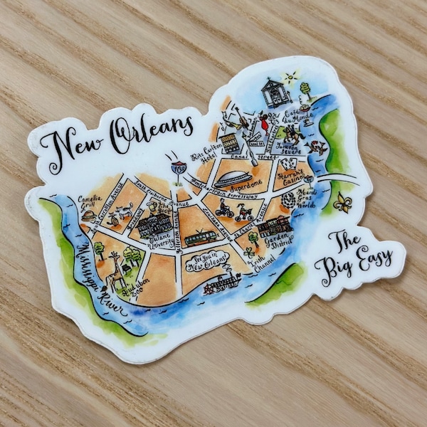 New Orleans Illustrated Map Vinyl Sticker
