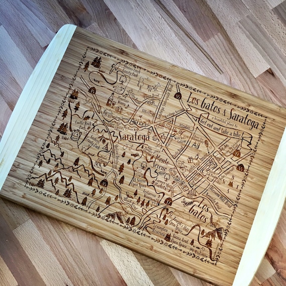 Los Gatos-Saratoga Map Large Bamboo Cutting Board