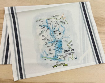 Glacier Bay National Park Illustrated Map Design Kitchen/Tea Towel