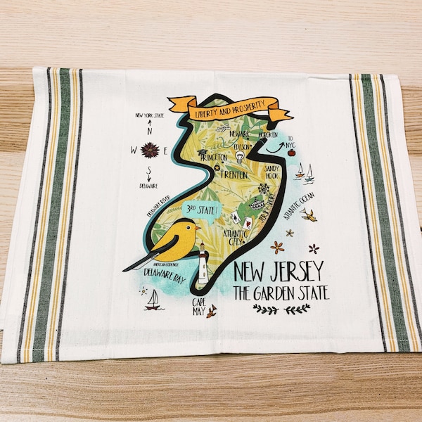 New Jersey State Map Kitchen/Tea Towel