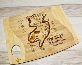 New Jersey Illustrated Map Design Bamboo Charcuterie Board