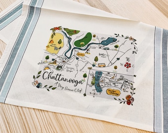 Chattanooga Illustrated Map Design Canvas Pillow Cover