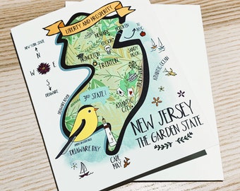 New Jersey State Map Full Color Note Card