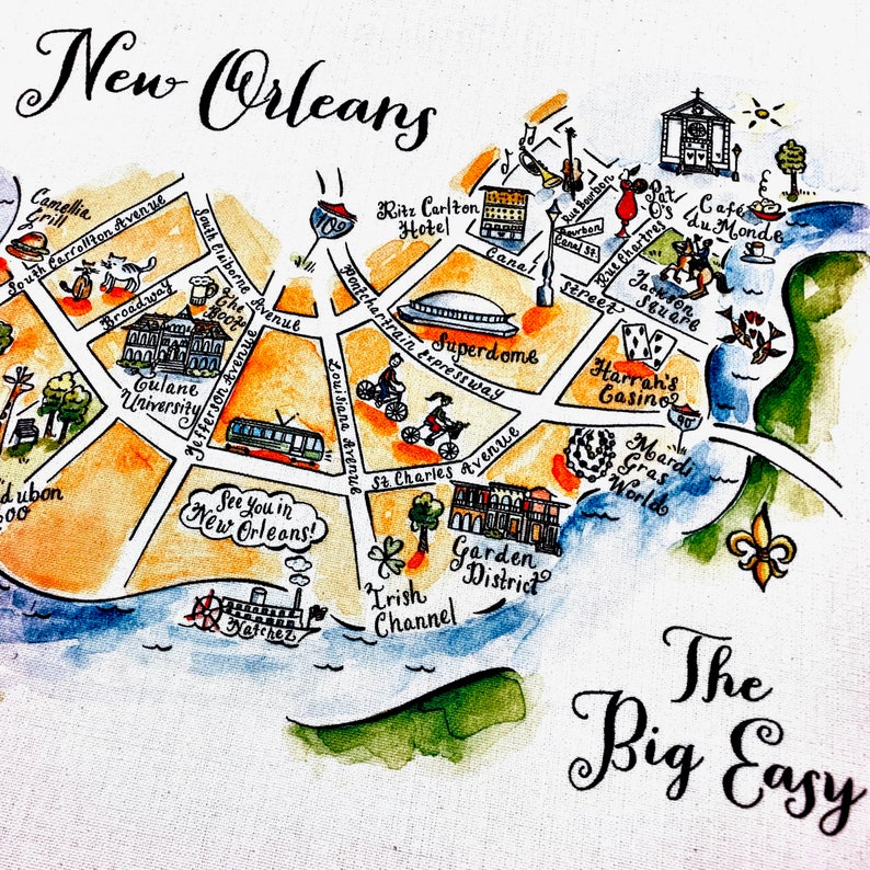 New Orleans Map KitchenTea Towel