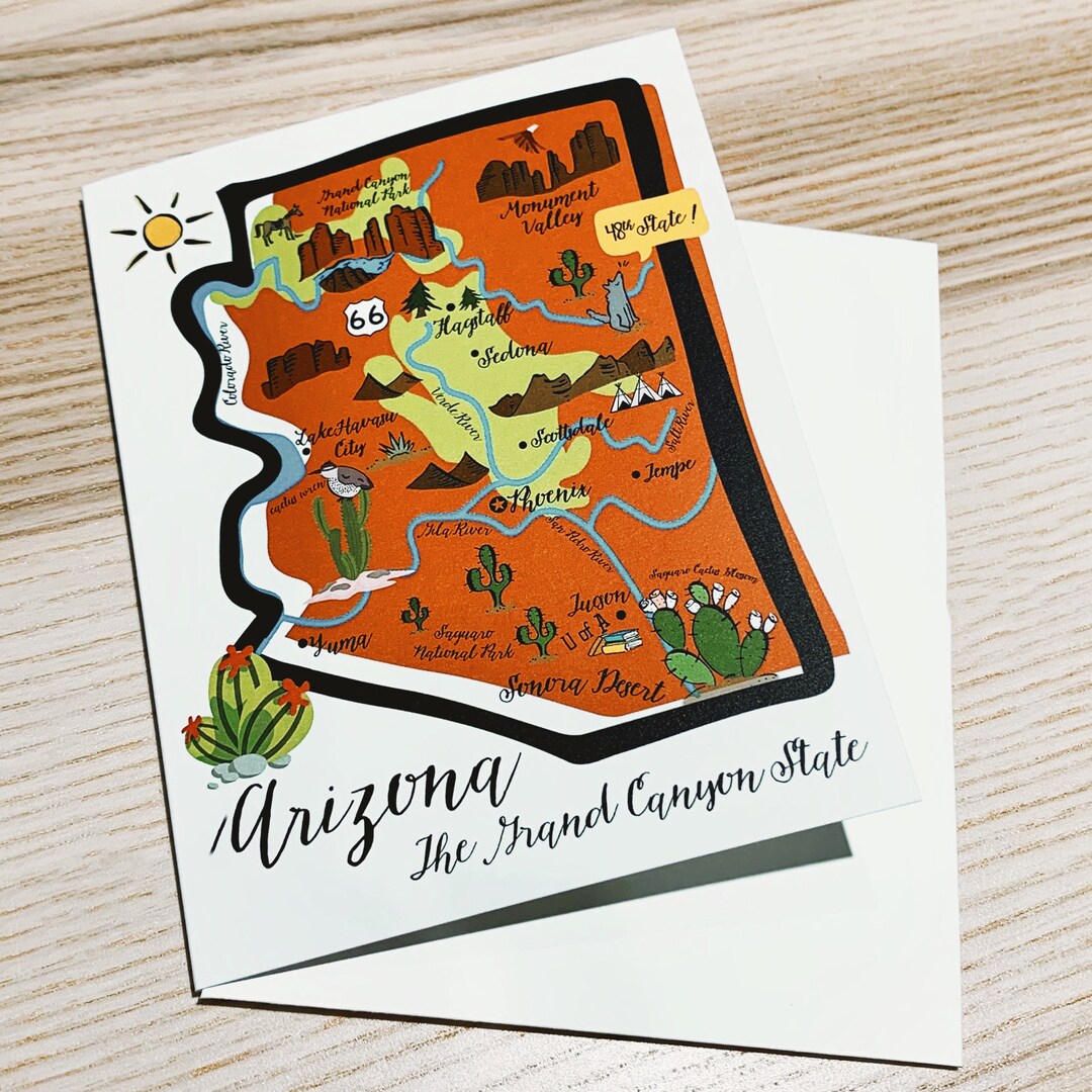 State Note Cards Arizona State Note Card - Etsy